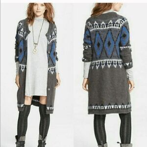 Free People Frosted Fair Isle Mohair Long Cardigan Shacket Sweater Size M